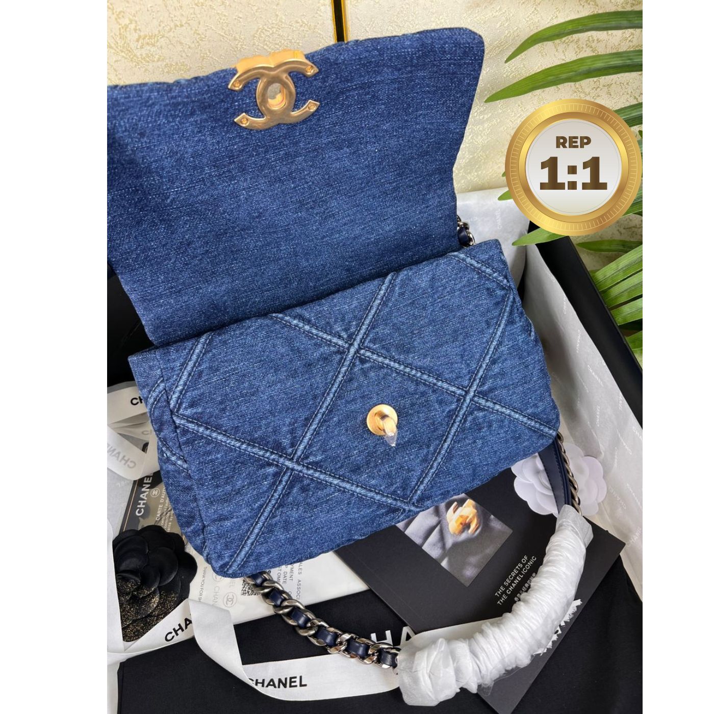 [REP 1:1] Chanel 19 Handbag Denim Blue For Women 10.1in/26cm AS1160